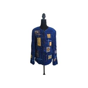 Vintage Allure Small Blue Patchwork Jacket Toggle Closure Retro Cottage Heirloom